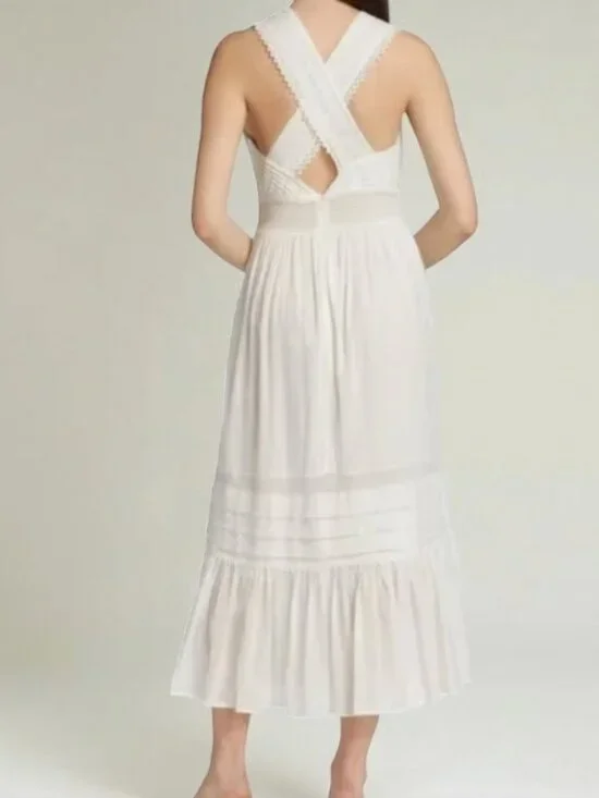 Magaschoni Lulu White Cotton Maxi Dress Women's Sz 6 - Picture 2 of 9